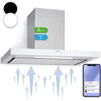Klarstein Hotte Aspirante 90 cm, Hotte Aspirante Silencieuse, Hotte de Cuisine 90cm avec Lampes LED RGB, Débit d'Air Puissant 500m³/h,Tactile, APP Mobile, Hotte avec Évacuation