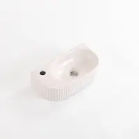 Qeramiq Blend Lavabo pour WC - 40x22x12cm - nervure - demi-rond - trou de robinet a gauche - ceramique - lin SW1449881