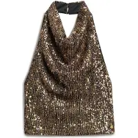 Superdry Femme Top à Sequins Col Bénitier Marron Taille: 42