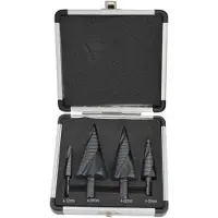 AWTOOLS : Jeu de 4 forets hélicoïdaux coniques, 4-12, 4-20, 4-32, 4-39 mm, en carbure de tungstène (AICrN), avec étui en plastique noir