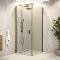 Mirlux Douche à l'italienne Vela, dimensions 90 x 200 cm, verre transparent de 8 mm, profilé doré