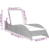 vidaXL Chaise longue avec support Gris 60x205x73 cm Poly rotin