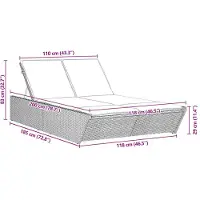 vidaXL Bain de soleil double avec coussins Beige Poly Rattan