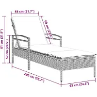 vidaXL Chaise longue avec support Gris 63x200x81 cm Poly rotin