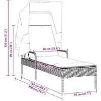 vidaXL Bain de soleil avec toit Noir et Blanc Poly Rattan