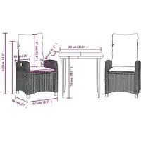 vidaXL Ensemble de jardin 3 pièces avec coussins Noir Poly Rattan