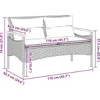 vidaXL Banc de jardin avec coussins 116x62,5x74 cm noir Poly rotin