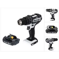Makita Perceuse-visseuse à percussion sans fil DHP 482 Y1W 18 V 62 Nm blanche + 1 batterie 1,5 Ah - sans chargeur