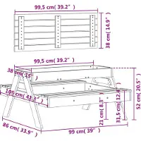 vidaXL Table de pique-nique avec bac à sable pour enfants Pin massif