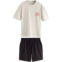 Next Pyjama court crème / bleu marine / rouge