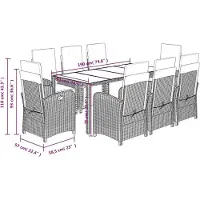 vidaXL Salon de jardin 9 pièces avec coussins noir poly rotin