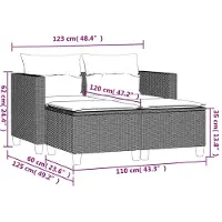 vidaXL Canapé de jardin 2 places avec tabourets Marron Poly rotin