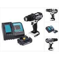 Makita Perceuse-visseuse à percussion sans fil DHP 482 SY1W 18 V 62 Nm, blanche + 1 batterie 1,5 Ah + chargeur