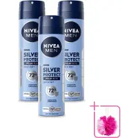 Nivea 3 x Déodorant spray MEN Silver Protect, parfum Polar Blue, 150 ml - Pack économique - 3 pièces