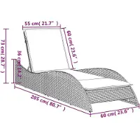 vidaXL Chaise longue avec support Beige 60x205x73 cm Poly rotin