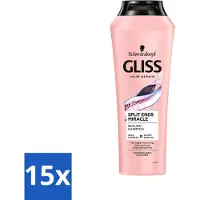 Schwarzkopf Gliss - Shampooing - Miracle des fourches - Pour les cheveux abîmés - 250 ml - Pack d'avantages - 15 pièces