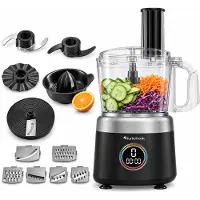 TurboTronic robot de cuisine 800 W – FP800 – bol de 1,2 l, hachoir, mixeur et presse-agrumes, robot multifonction sans BPA, pour hacher et mixer, noir/rouge