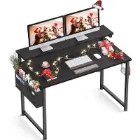 OEM Bureau avec support pour écran, réglable en hauteur, bureau d'ordinateur avec pochette de rangement, bureau pour PC avec support pour casque, petit bureau pour le télétravail (100 x 50 x 74 cm, noir)