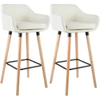 CLP - Ensemble de 2 tabourets de bar Grant, revêtus de similicuir, structure en bois de hêtre, capacité jusqu'à 150 kg, avec repose-pieds | Couleur : crème