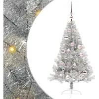 vidaXL Sapin De Noël Artificiel Pré-Éclairé Argent 120 Cm Pet