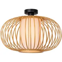 Lucide THULINE – Plafonnier à encastrer, design plat – Ø 45 cm – 1xE27 – Aspect bois clair | Collection Essential