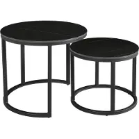 OEM Happyment Tables basses Designer - Table basse ronde - Set de 2 - Marmerlook - Moderne - Noir - Sintered Stone