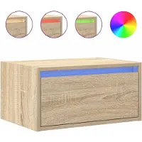 vidaXL Table de chevet murale avec lumières LED chêne sonoma