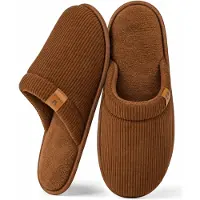 Comfeet Chaussons Hommes - Chaussons - Taille 44/45 - Marron - Velours côtelé - Antidérapant -