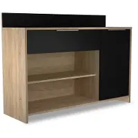 CBA Armoire à micro-ondes Michael 1 tiroir, 2 niches, 1 porte tournante et 1 étagère-chêne brut/noir mat
