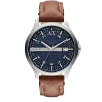 Armani Exchange Montre à affichage analogique bleu foncé / marron / argent