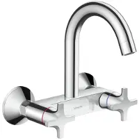 Hansgrohe Robinet de cuisine mural Logis M32, avec deux leviers, bec haut, 1 jet, finition chrome