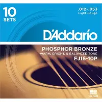D'addario And Co EJ16-10P Pack 10 Phosphor Bronze Light 12-53