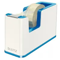 Leitz Dérouleur de ruban adhésif WOW, ergonomique, pour rouleaux de ruban adhésif de L 19 mm x L 33 m, ruban adhésif inclus, plastique ABS recyclable, blanc/bleu